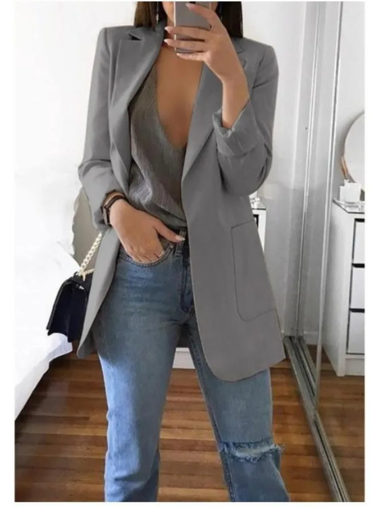 Women\'s Blazers Elegant Suit Jacket Autumn Winter Overcoat Solid Lapel Jacket Fashion Outer Wear Korean Reviews Many Coat