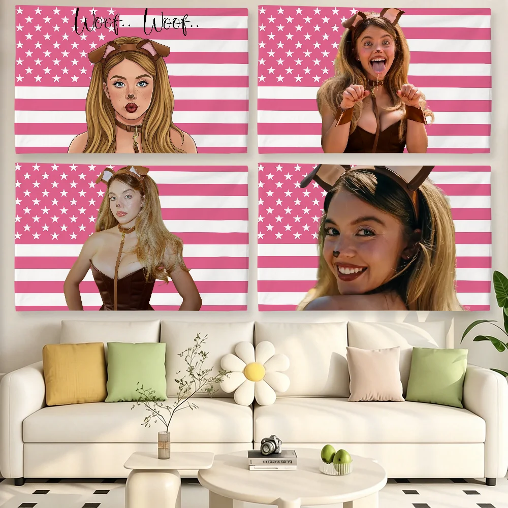 Drapeau E-Euphoria S-Sydney-Sweeney pour salon, décoration de dortoir, bannière murale pour fête en plein air, camping, cadeaux