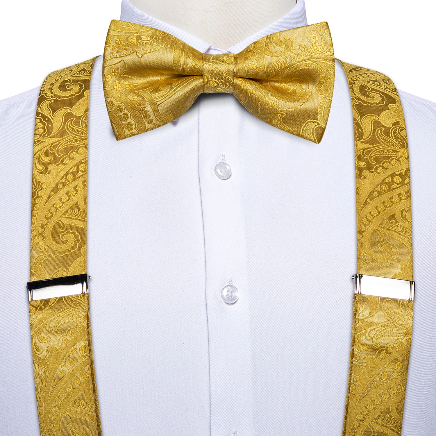 DiBanGu Fashion Wedding Party Suspeder for Man Adjustable Braces Bowtie Handkerchief Metal Clips Y back Elastic Wide Strap Sets