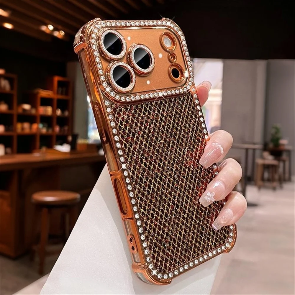 Colorful Glitter Full Screen Diamond Phone Case for iPhone 18 Pro Max 17 16 15 14 13 Lens Protection Plated Shockproof Cover