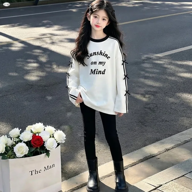 2026 Autumn Winter Girls Clothes Baby Bunny 1pc Striped Bow T-Shirt Sweatshirt or 1pc Leggings Teenager Kid 4 8 9 10 11 12 Year