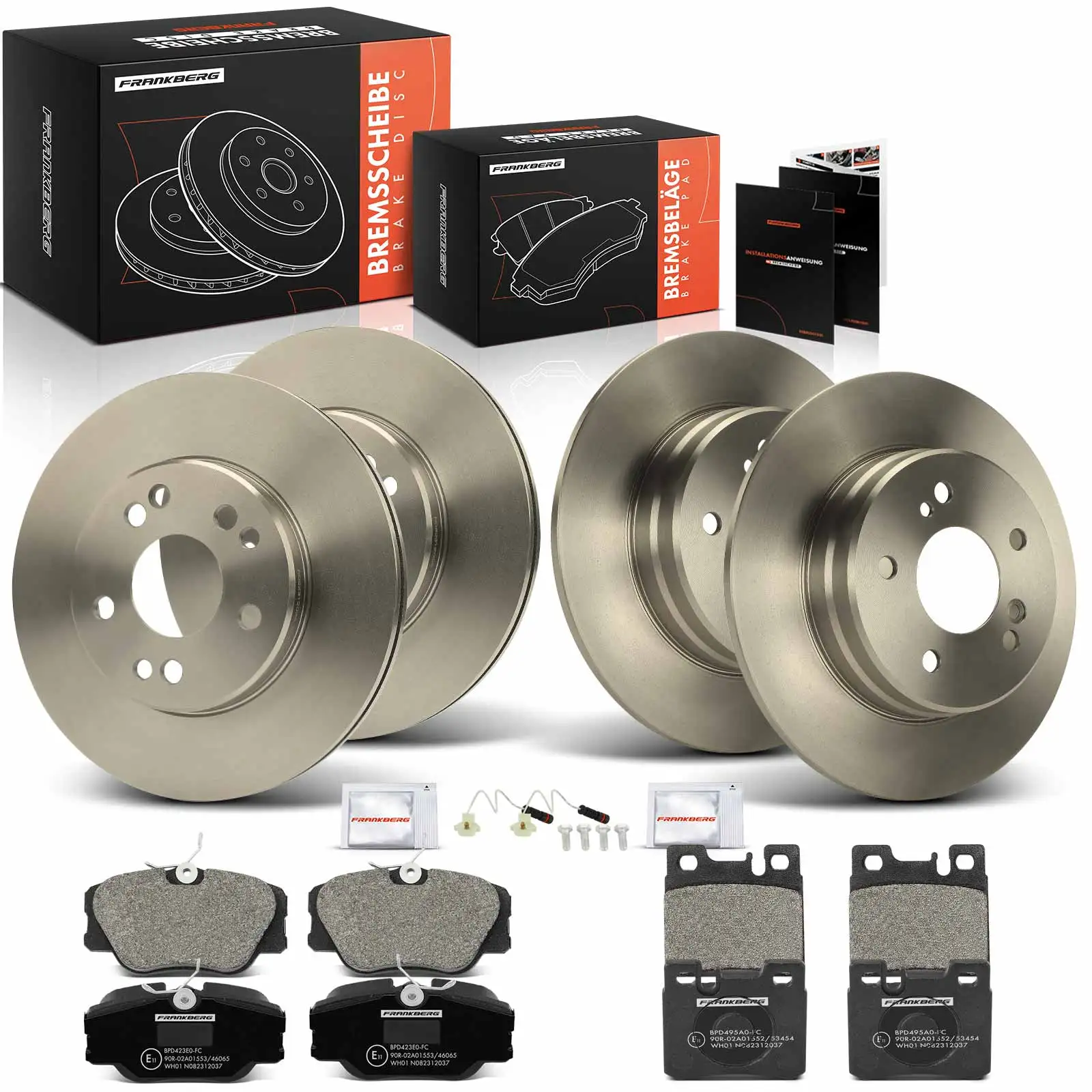 Frankberg 4x Bremsscheiben 8x Bremsbeläge Vorderachse Hinterachse für Mercedes-Benz 124 S124 E-Klasse A124 S124 0014200720