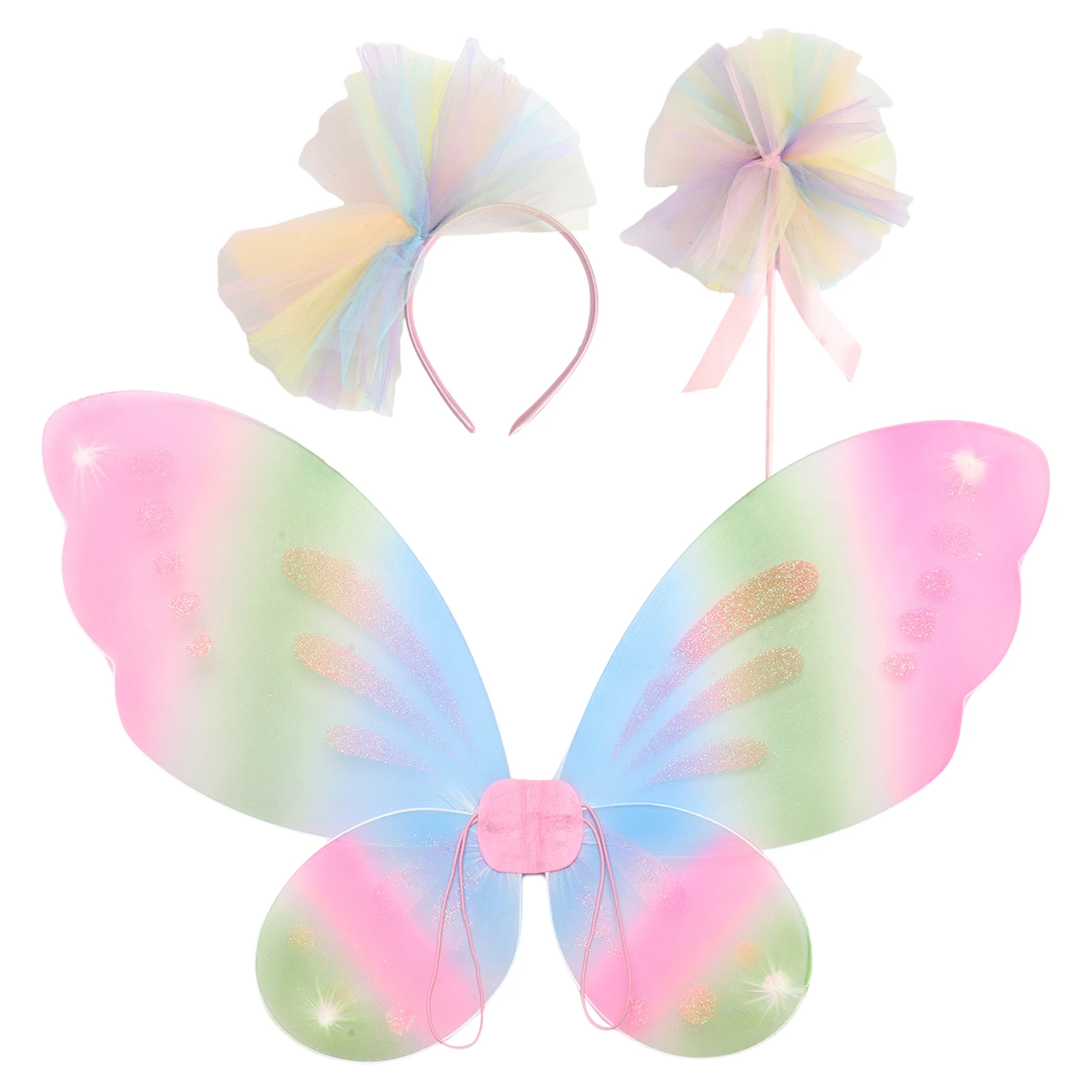 

Adult Kids Sparkly Butterfly Wings with Mesh Headband And Fairy Stick Set for Halloween Cosplay Masquerade Costume Accessories