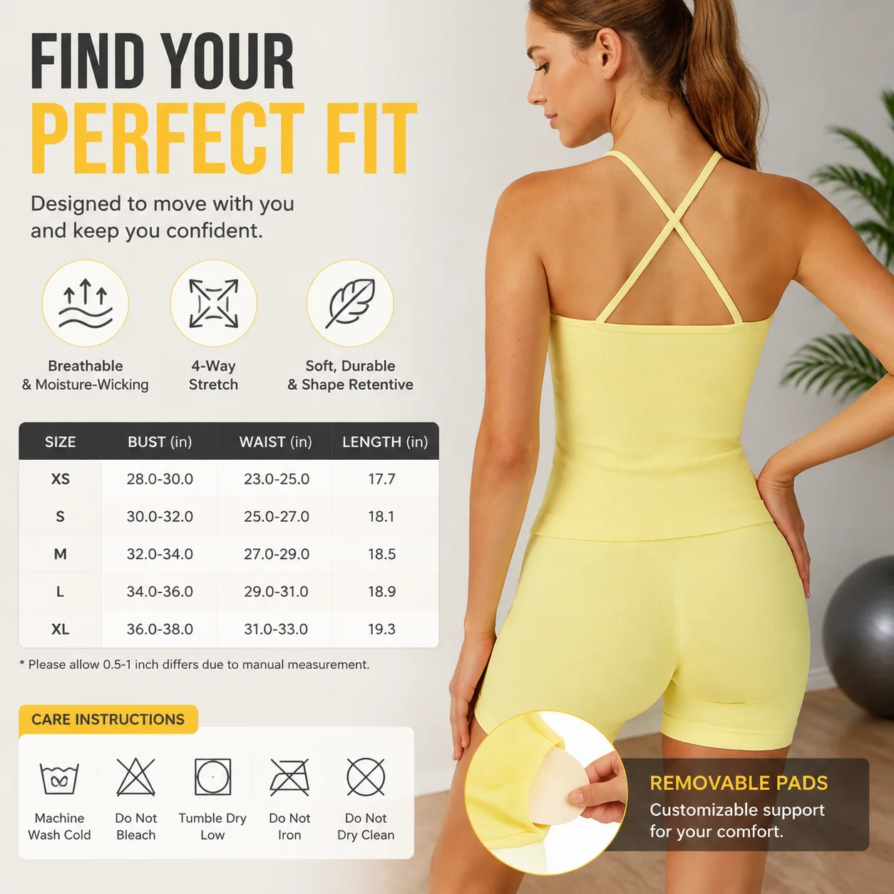 Women's Seamless Strappy Back Longline Tank Top - Removable Padded Moisture-Wicking Yoga Top, Multiple Colors, S-XL