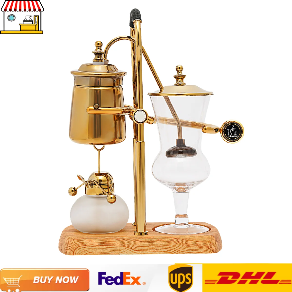 

400ml Home Drip Coffee Maker| Vintage Gold Siphon Coffee Dripper with Wood Base