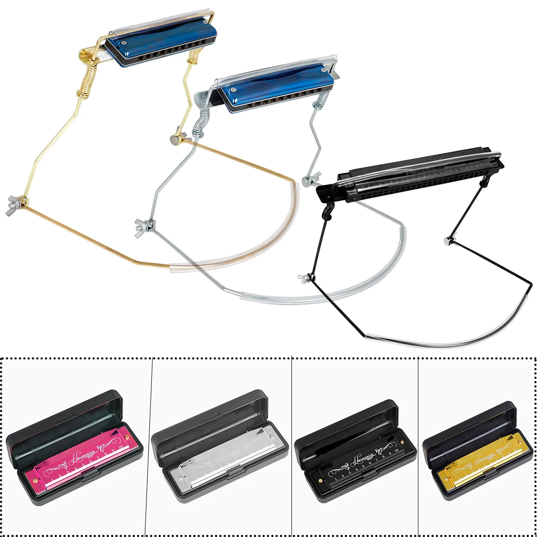 10 Hole 10 Tone Harmonica Beginner /Students/Kids Color C Tone Harmonica and Metal Harmonica Neck Holder Available Options