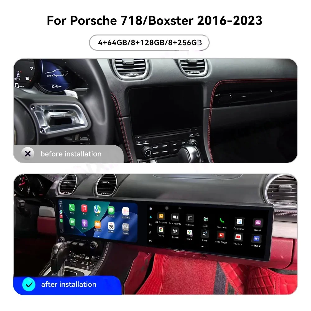 12.3+12.3 Inch Screen Android 14 BT 5.0 For Porsche 718 Boxster 2016-2023 Multimedia Video Player GPS Navigation DSP 4G LHD RHD