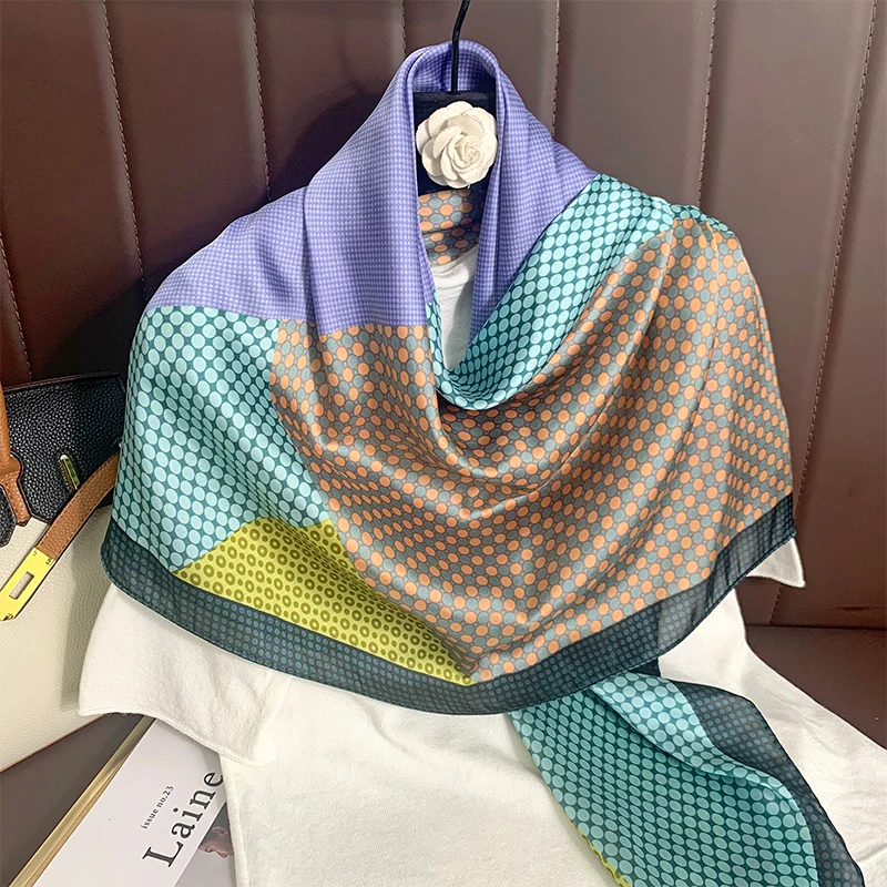 110x110cm Women Silk Square Scarf Hijab Female Design Print Lady Shawl Wraps Foulard Headbands Bufanda Large Bandana Luxury 2023