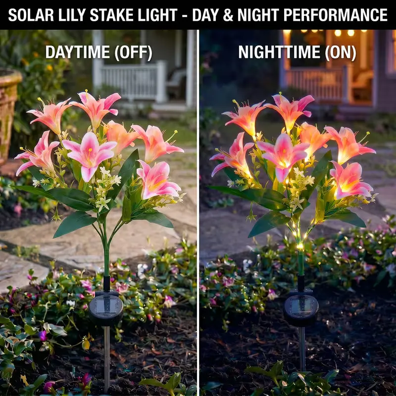 Solar Lily Flower Lawn Lights IP65 Waterproof Auto on/Off Solar Stake Lamp LED Decor Lamp for Garden Yard Path Outdoor view 6