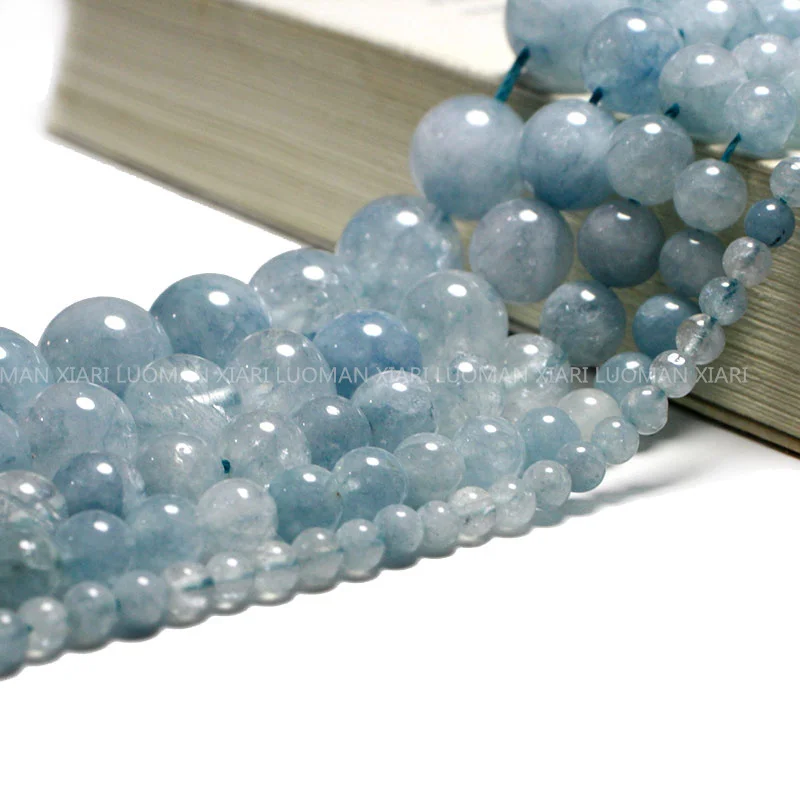 Wholesale Natural Quartz Aquamarine Loose Round Stone Beads for Jewelry Making Diy Bracelet Neklace Accessories 4/6/8/10/12mm