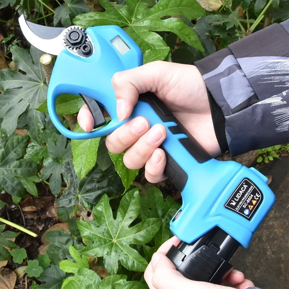 For Lidaca-8604 Electric pruning shears battery pruning scissors LCD display Bonsai garden powerful electric cordless for 28mm