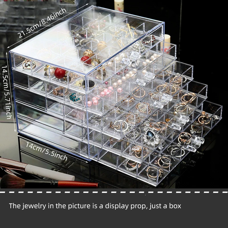 Earring earring storage box, jewelry storage box, 5 drawers transparent jewelry display rack, with 120 small lattice jewelry box