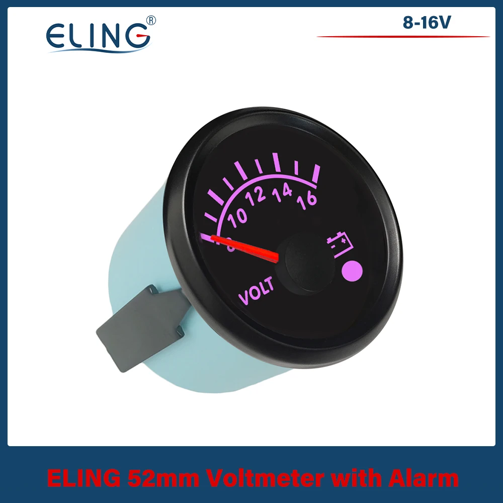 Newest 52mm 8-16V 16-32V 8-32V Voltmeter Volt Gauge with 8 Colors Backlight and Alarm for Car Boat Yacht Truck