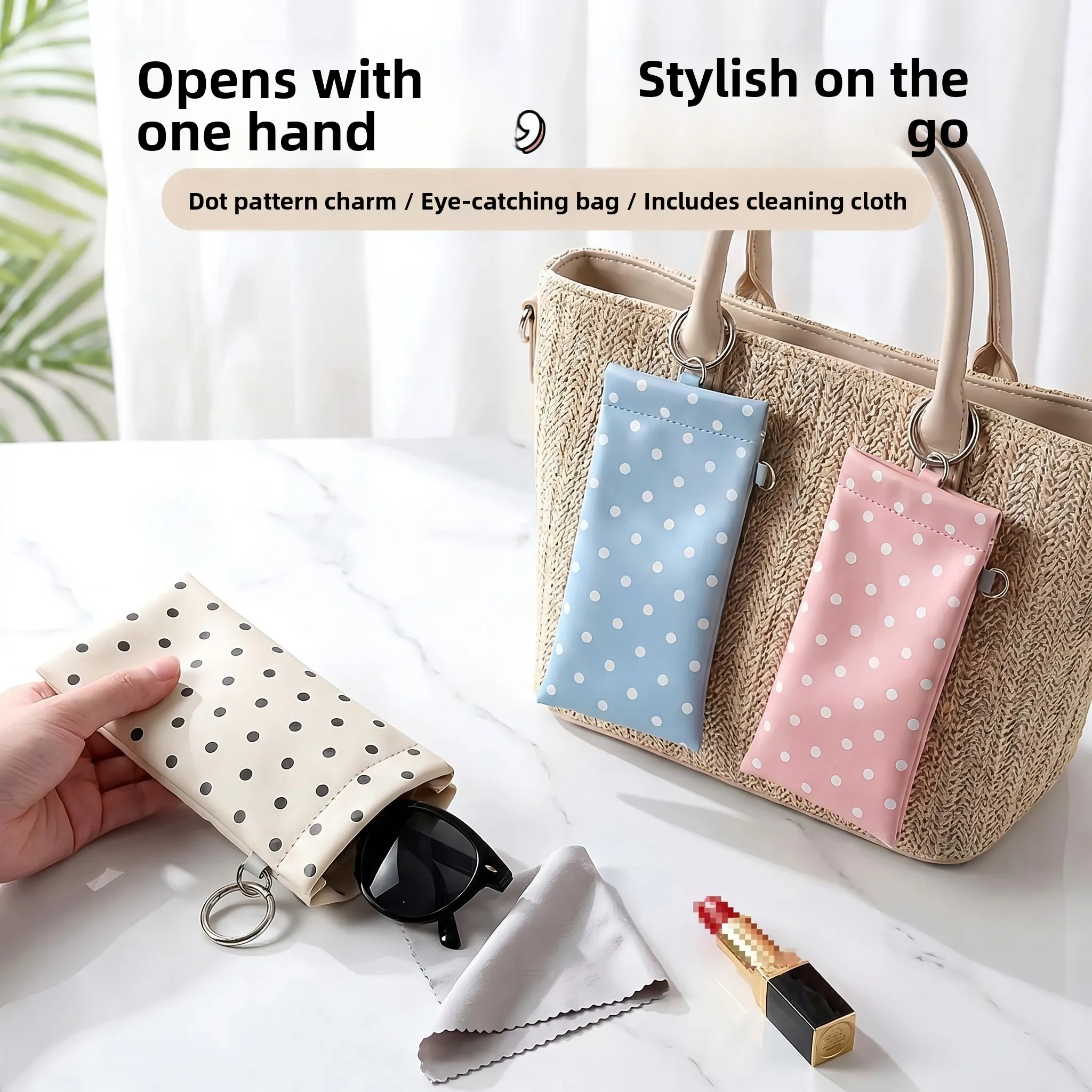 

Portable Eyeglass Storage Bag Sunglasses Organizer Pouch with Hanging Hook Anti-Pressure Auto-Closing Snap Eye Cloth Included