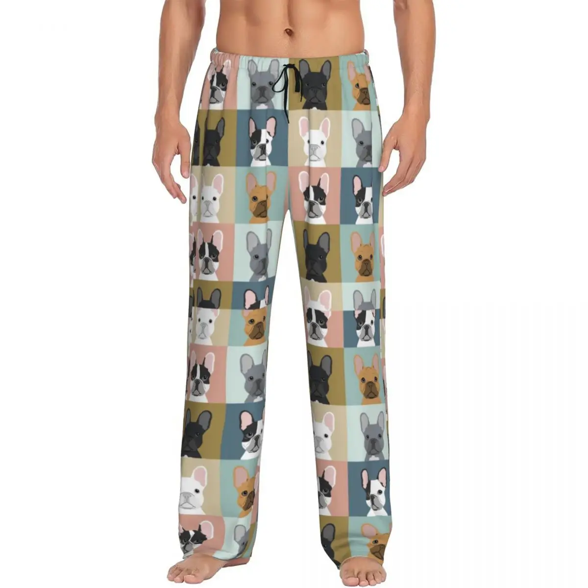 Custom French Bulldog Portraits Pattern Pajama Pants Men Frenchie Dog Lover Sleepwear Lounge Sleep Bottoms Stretch with Pockets