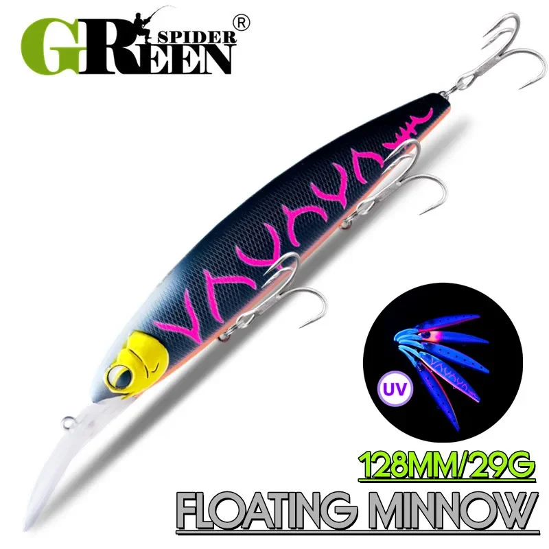 Señuelos de pesca GRS Minnow 128mm 29g flotante de fundición larga cebo Artificial de plástico duro señuelo de lubina aparejos de pesca Wobbler