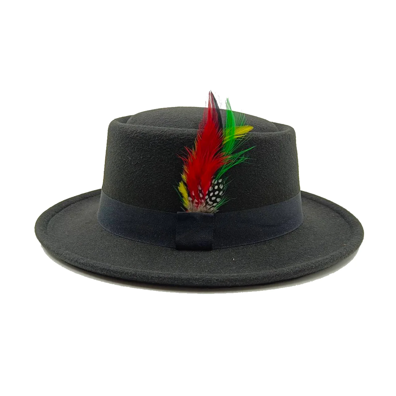 Fedora Small Eaves Flat Top Bow Knot Feather Men\'s Felt Hat Pork Pie Black Top Hat  sombreros шапка мужская 모자