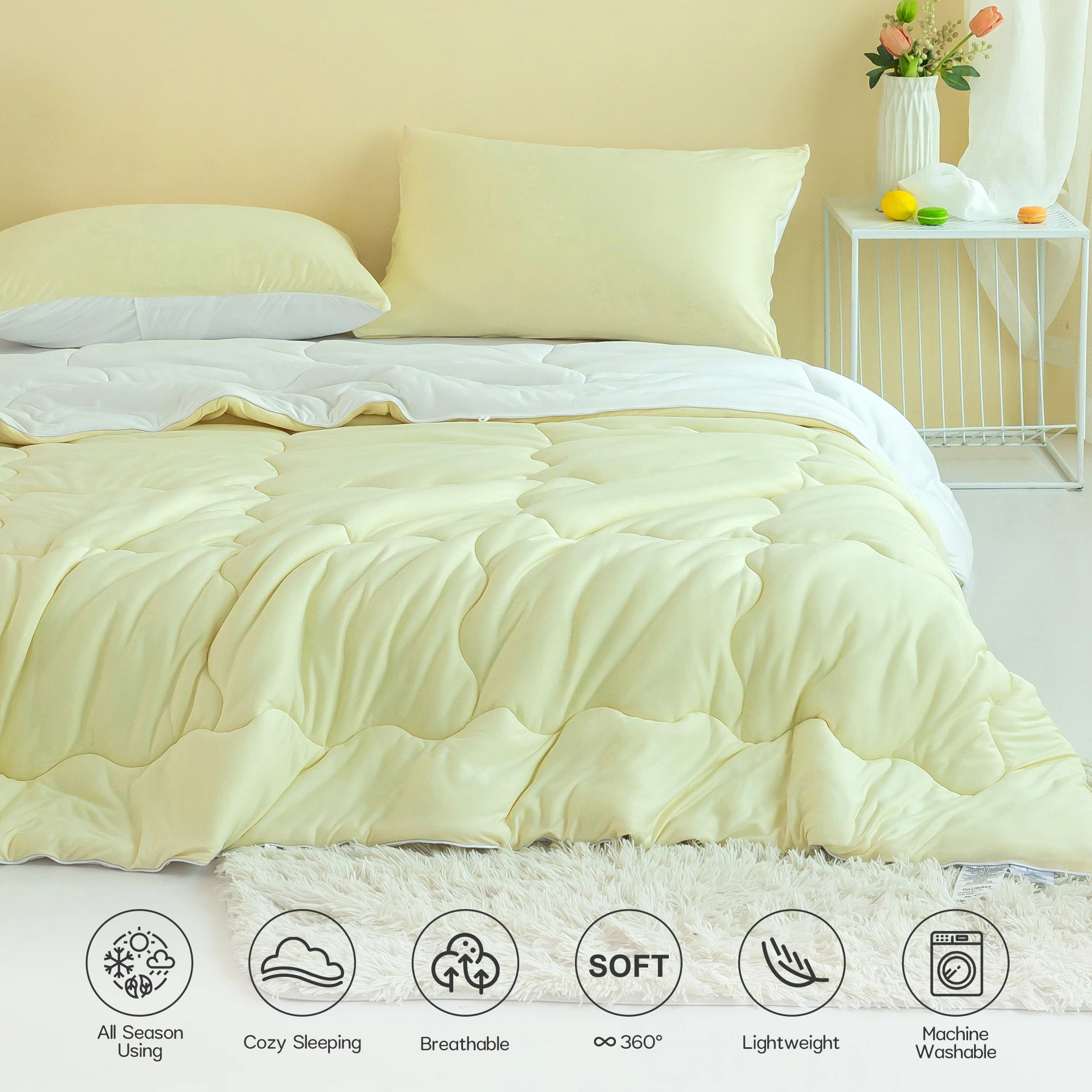 

Dual-Sided Reversible all season used bedding comforter sets,The 270cm*240cm is 107inch*92inch ,fitted for KING Size Bed.