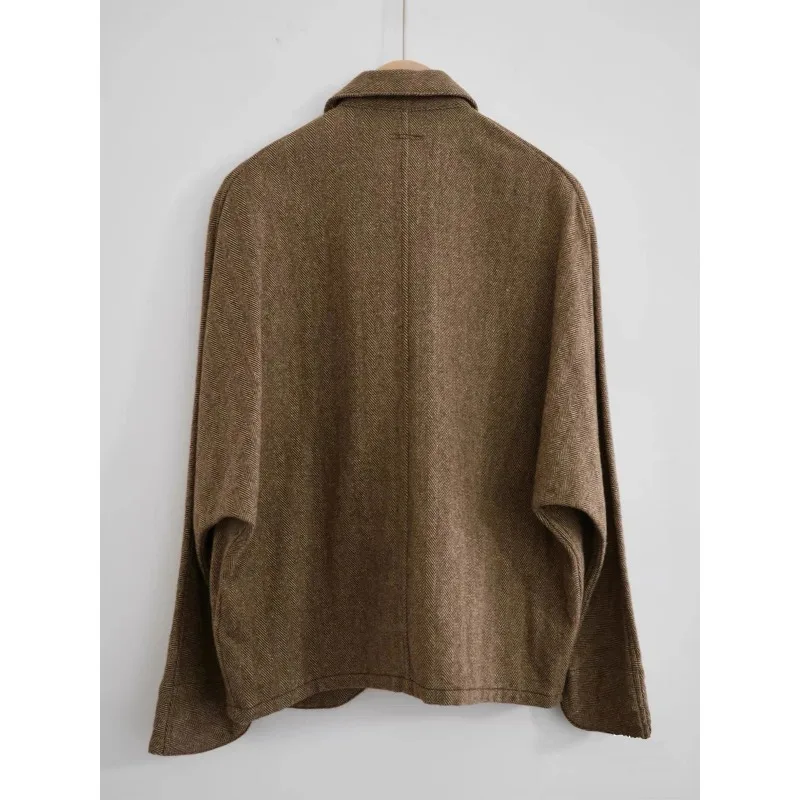High Street Kapital Vintage Relaxed Batwing Sleeve Herringbone Wool Coats Men Women Minimalist Casual Wool Suit Jacket