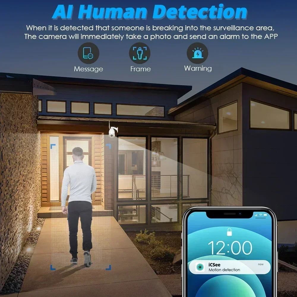 معدن 50X زووم بصري 4K WIFI كاميرا مراقبة 8MP 128G TF بطاقة لاسلكية فيديو الأمن كاميرات IP في الهواء الطلق قبة CCTV iCSee