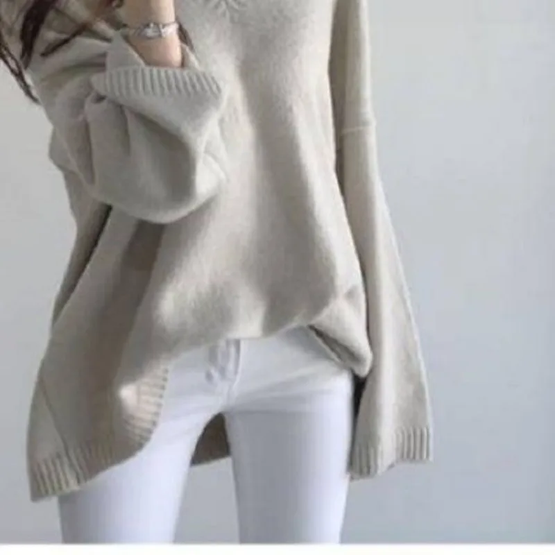 Large Size Loose V-neck Sweater Women Autumn Winter Korean Office Lady Solid Color Knitwear Simplicity All-match Knitting Tops