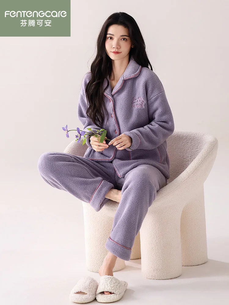 fenteng-set-di-abbigliamento-da-notte-in-velluto-di-agnello-ideale-per-l'inverno-composto-da-pantaloni-lunghi-e-maglia-a-maniche-lunghe-realizzato-in-morbido-tessuto-di-poliestere