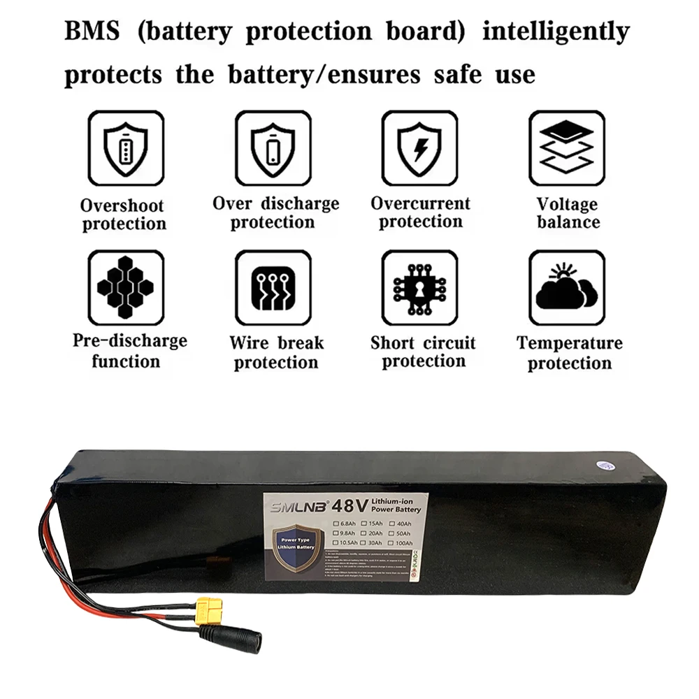 

13S3P Li-ion Battery Pack 48V 10.5Ah Lithium Battery XT60/DC for Scooters And Bicycles 13S3P 54.6V Battery Pack 18650