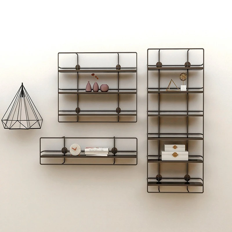 Wrought iron wall shelf simple modern bedroom sofa TV wall background baffle wall decoration bookshelf