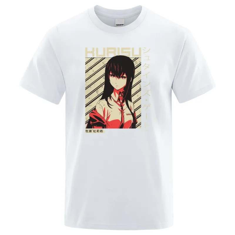 Makise Kurisu New Arrival Summer Punk Rock Men T-Shirt Male Cotton Casual T Shirts Steins Gate Tops Japanese Anime Streetwear