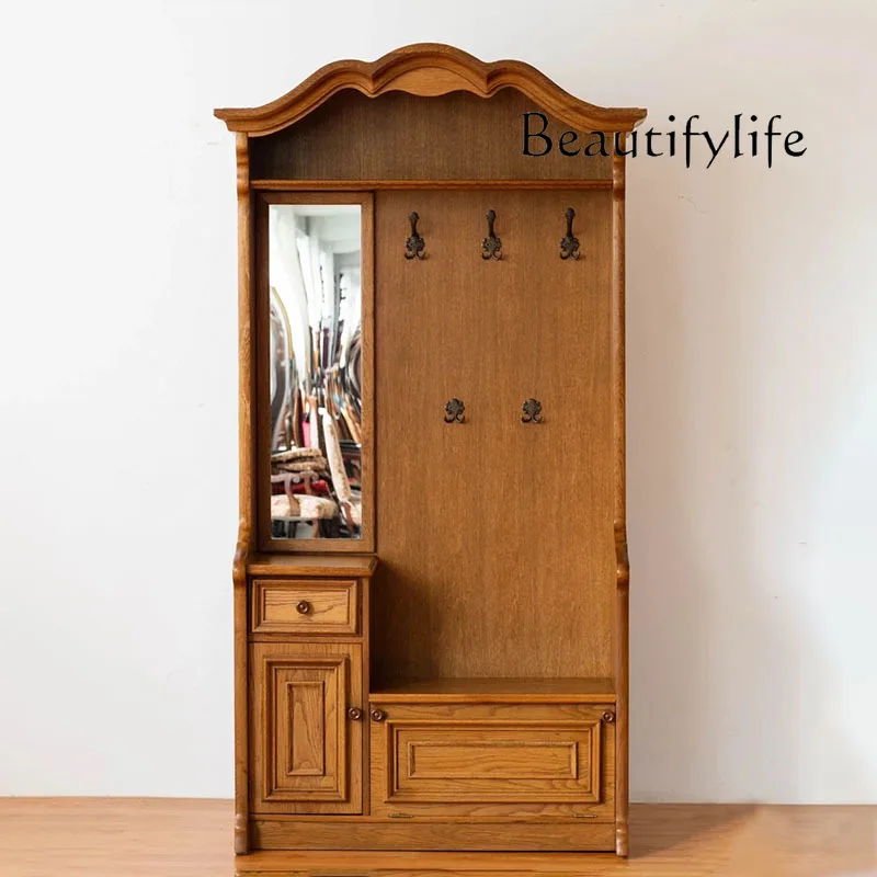 

French solid wood home retro and old carved enigma cabinet medium antique edge cabinet clothes and hats door-less cabinet
