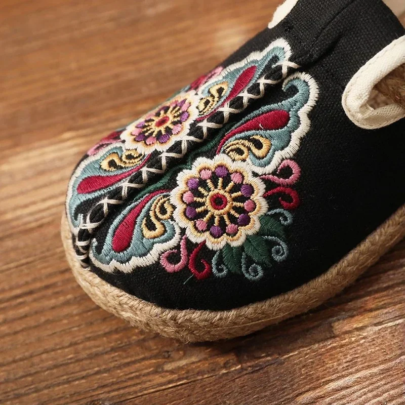 Pantofole piatte in lino ricamate a mano da donna, comode scarpe in tela Alpaca ta, stile vegetariano retrò, estate