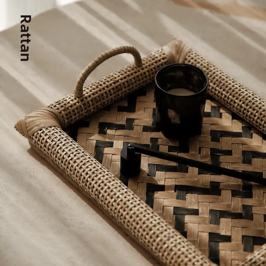 

Retro Handmade Bamboo Wicker Tray Display Piece Homestay Living Room Tea Table Home Use Tea Cup Tea Tray Natural Wood Grain