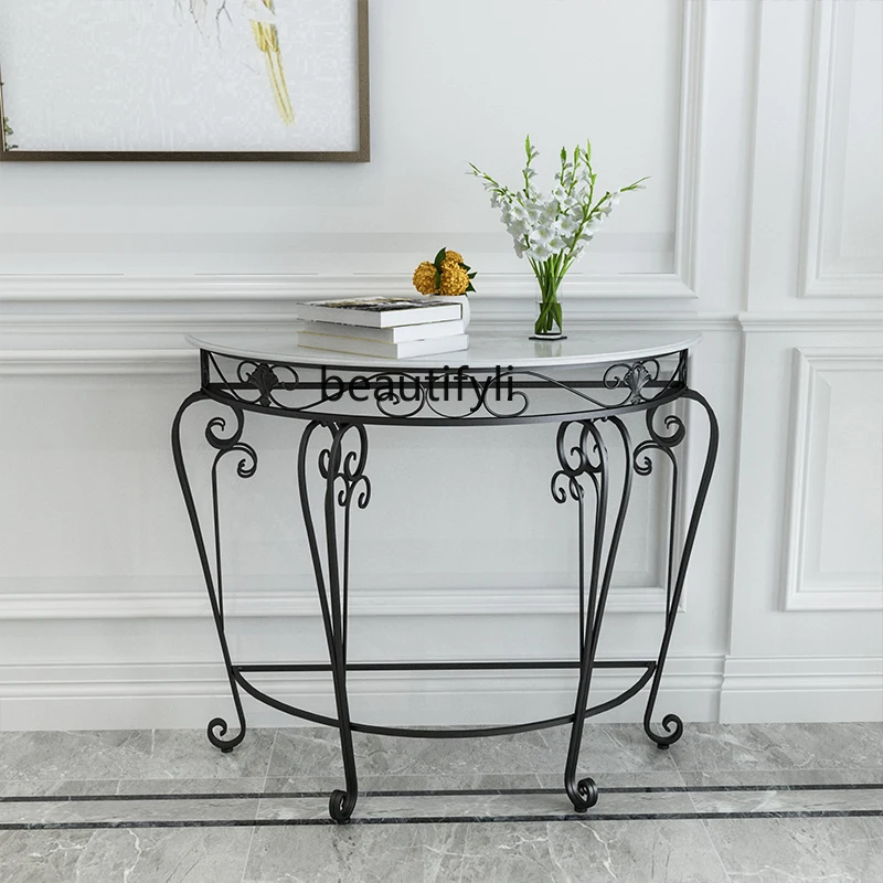 zqNordic Light Luxury Iron Console Hotel Corridor Storage Stand Simple Semicircle European Style Console Tables