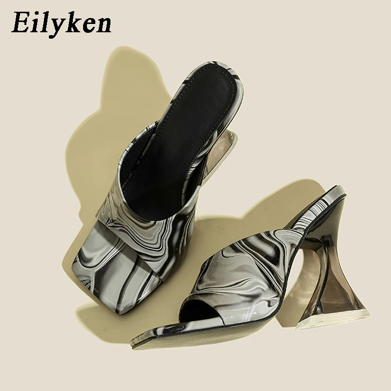 Eilyken Camouflage Transparent Strange High Heels Woman Slippers Sandals Square Toe Mules Lady Pumps Slides Size 35-42