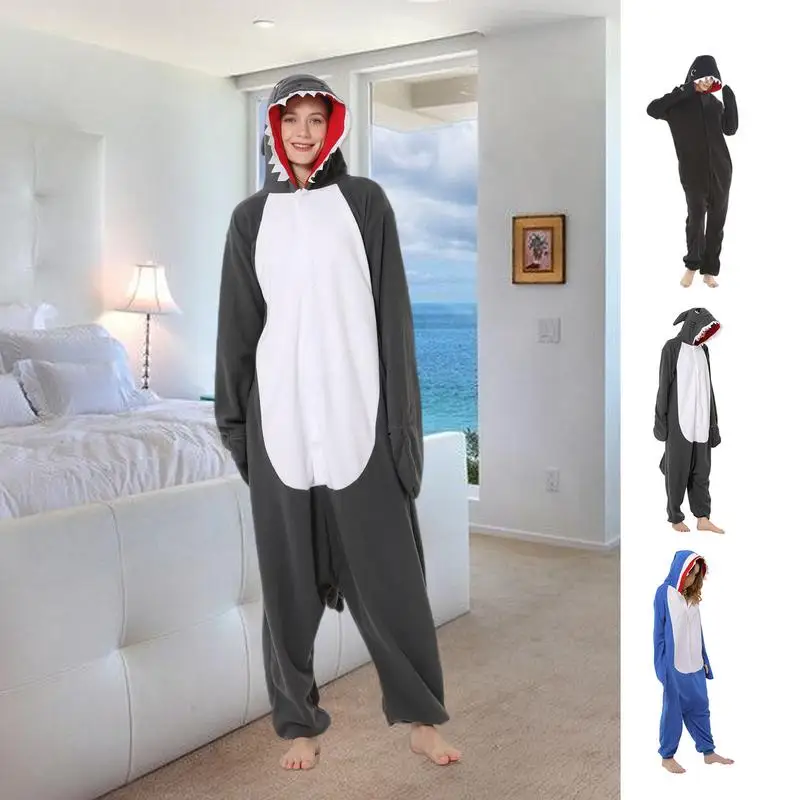 Soft Warm Shark Blanket for Adults with Hooded Design and Loose Jumpsuit Soft Animal Pajamas Sleepwear Shark Sleeping Bag