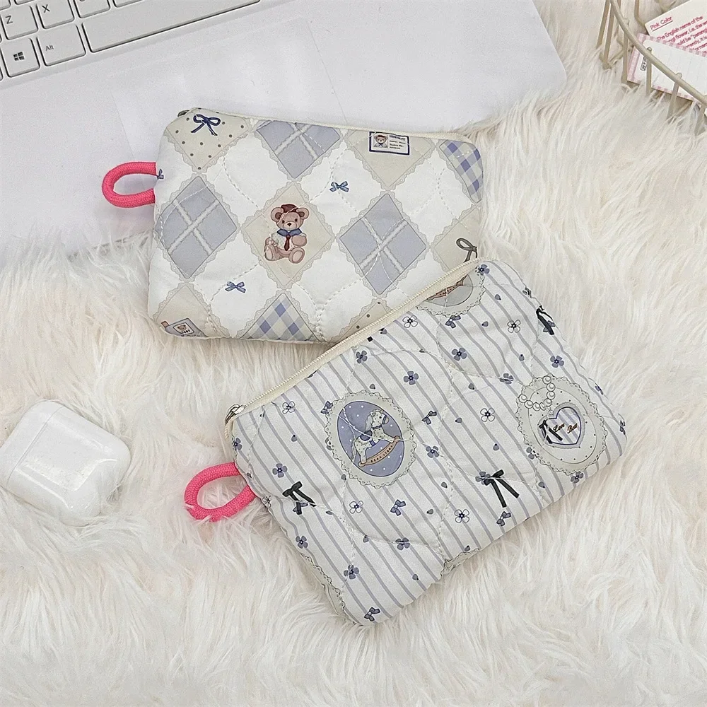 Cartoon Quilted Cotton Makeup Bag Women Key Earphones Storage Bag Girl's Clutch Bag Cute Wallet Coin Purse Coin Pouch Mini Purse