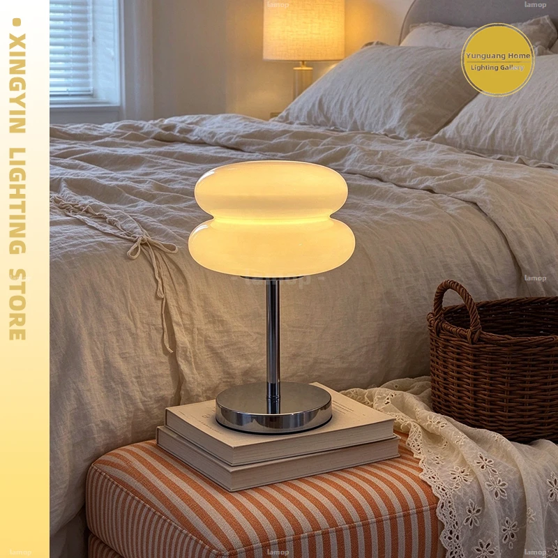 Vintage Hamburg Glass Table Lamp Bauhaus Minimalist Style Ambient Decor Bedside Lamp for Living Room Bedroom Study and Homestay
