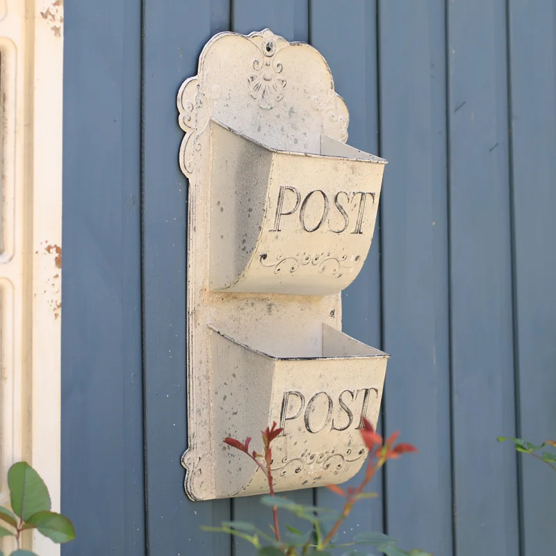 Retro Farmhouse Wall Mounted Storage Box White Metal It Can Used As Plant Planter Outdoor Garden Decorations