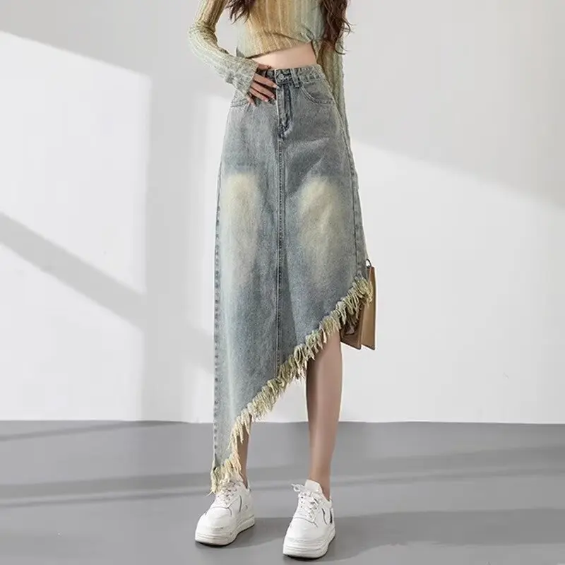 Washed retro denim skirt, women's trendy brand, nostalgic embroidery with holes, artistic simplicity, and trendy new Harajuku