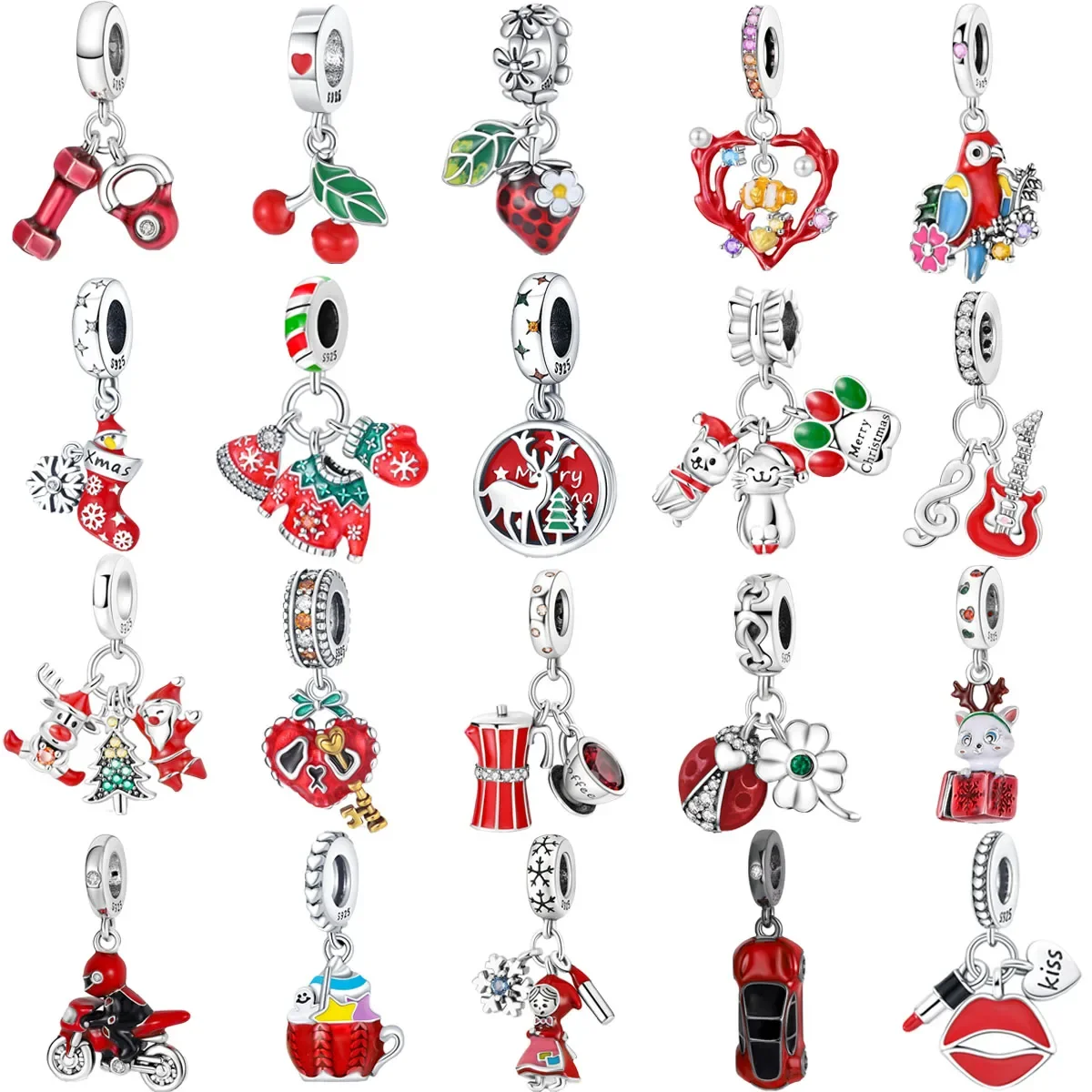 Original 925 Sterling Silver Red Strawberry Sweater Socks Cat and Dog Charms Beads for Pandora DIY Bracelet Women Jewellery Gift