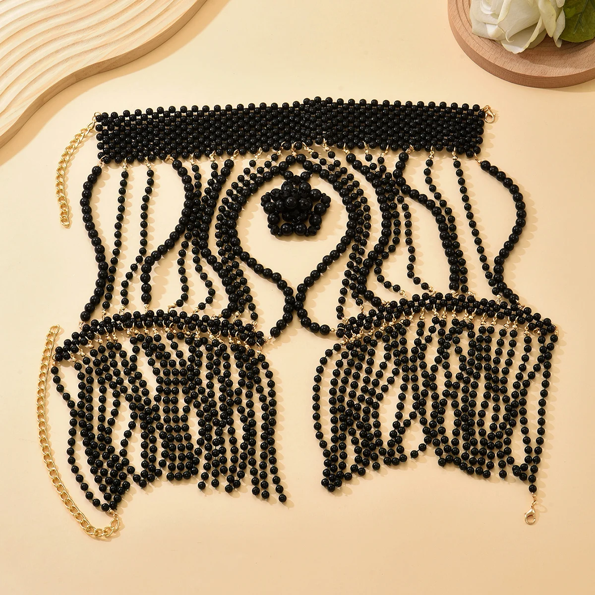 Picture 4: Handmade Beaded Multi-Layered Bridal Shawl with Tassel And 3D Flower Design Wedding Party Ladies Shoulder Chain Accessory