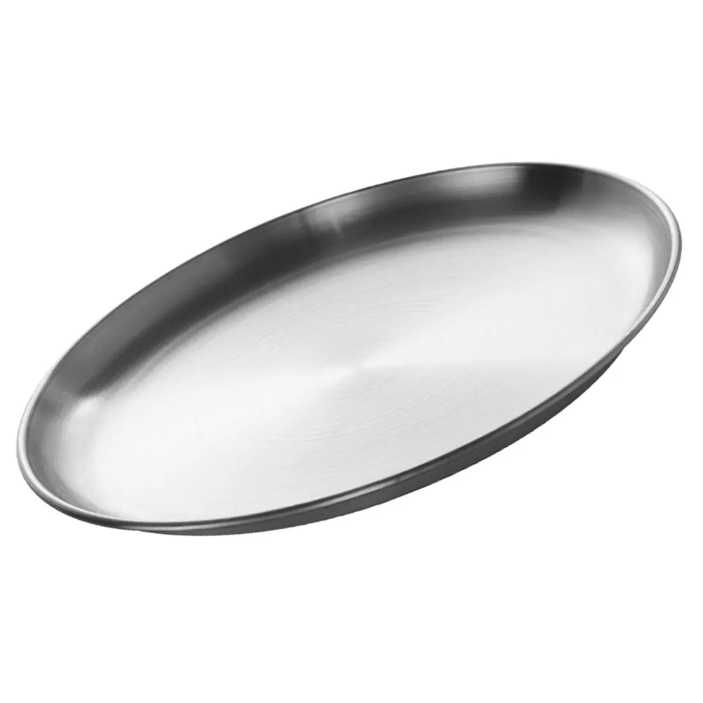 

Stainless Steel Steak Plate Round Dinner Plate Exquisite Craftsmanship Easy Clean for Bbq Tray Pizza Serving Tray