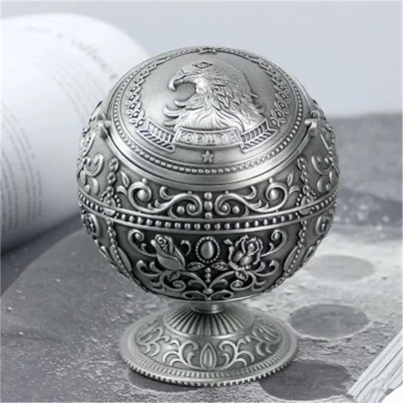 

High Quality European Antique Globe Type Ashtray Eagle Figure Tin alloy Home Office Decoration