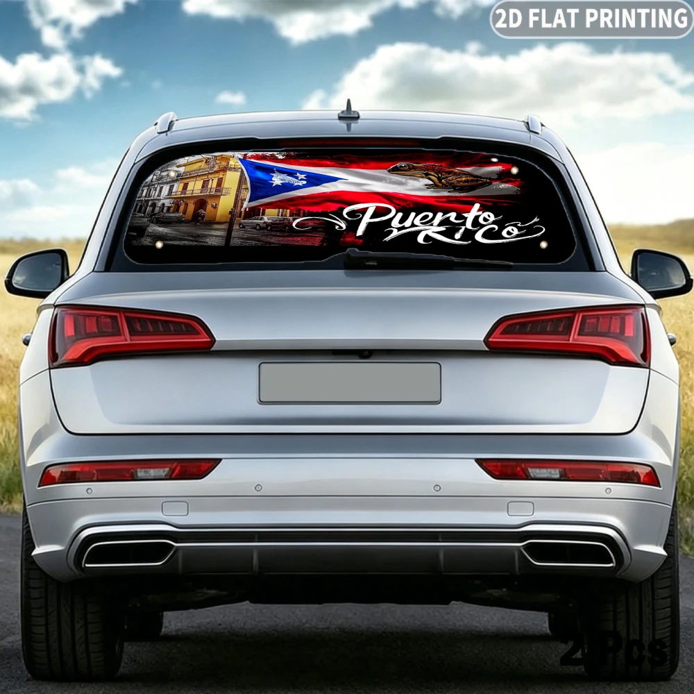 2D FLAT Printing 1pc Car Rear Window Sunshade Puerto Rico Flag Coqui Frog Old San Juan, 4 Suction Cups, for Summer