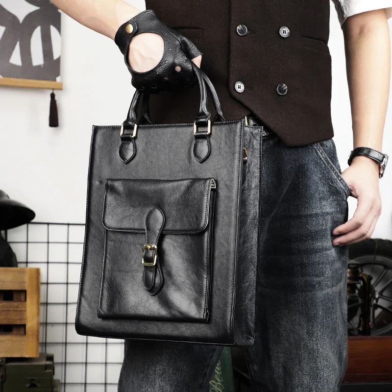 Genuine Leather Men Briefcase Vintage 14 inch Big New Style Business Laptop Handbag Large Cowhide Messenger Shoulder Bag