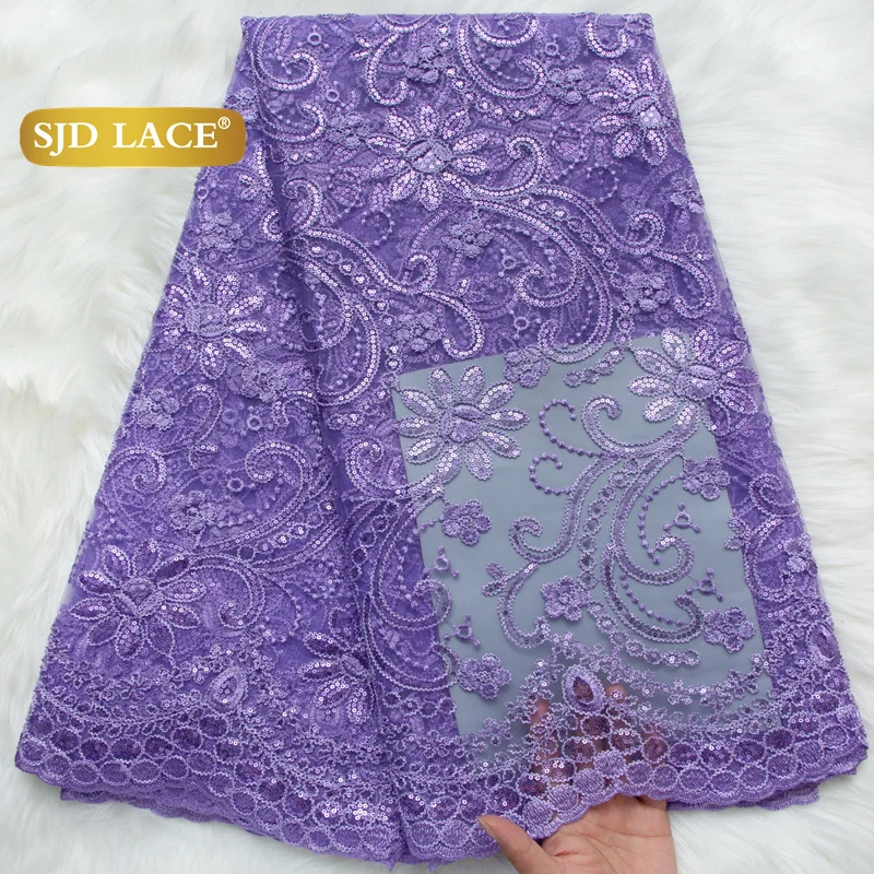 SJD LACE Französische Netz-Pailletten-Spitzenstoffe 2026 Hochwertige Afrikanische Netz-Stickerei-Spitze zum Nähen von Damen-Abendkleidern 4716
