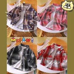 Baby Boy Shirt Long Sleeved Cloth Autumn Plaid Girl kid Checkered Shirt Retro Color Blocked Cardigan New Style Lapel Top Jacket