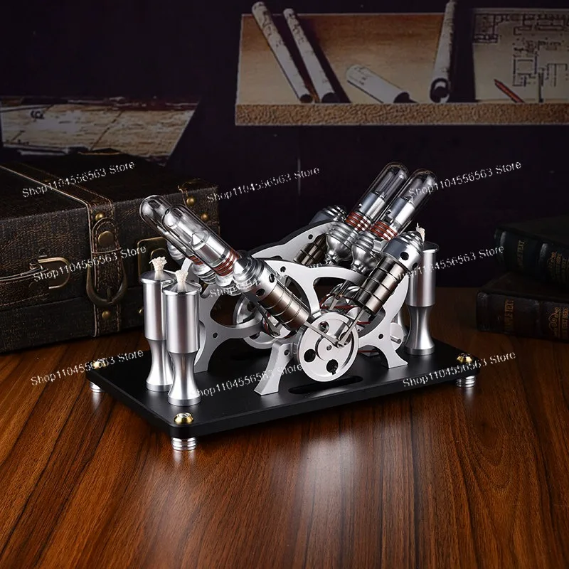Metal Cylinder Engine Generator Miniature Mini External Combustion Engine Model Twin Cylinders