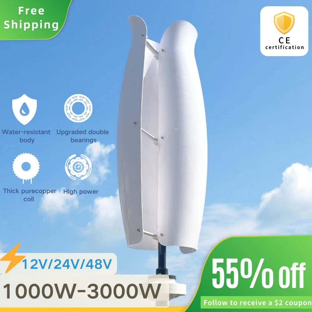 

Free energy 3000W 2000W 12V 24V 48V Vertical Axis Wind Turbine Generator 1000W Low RPM realistic description for Home