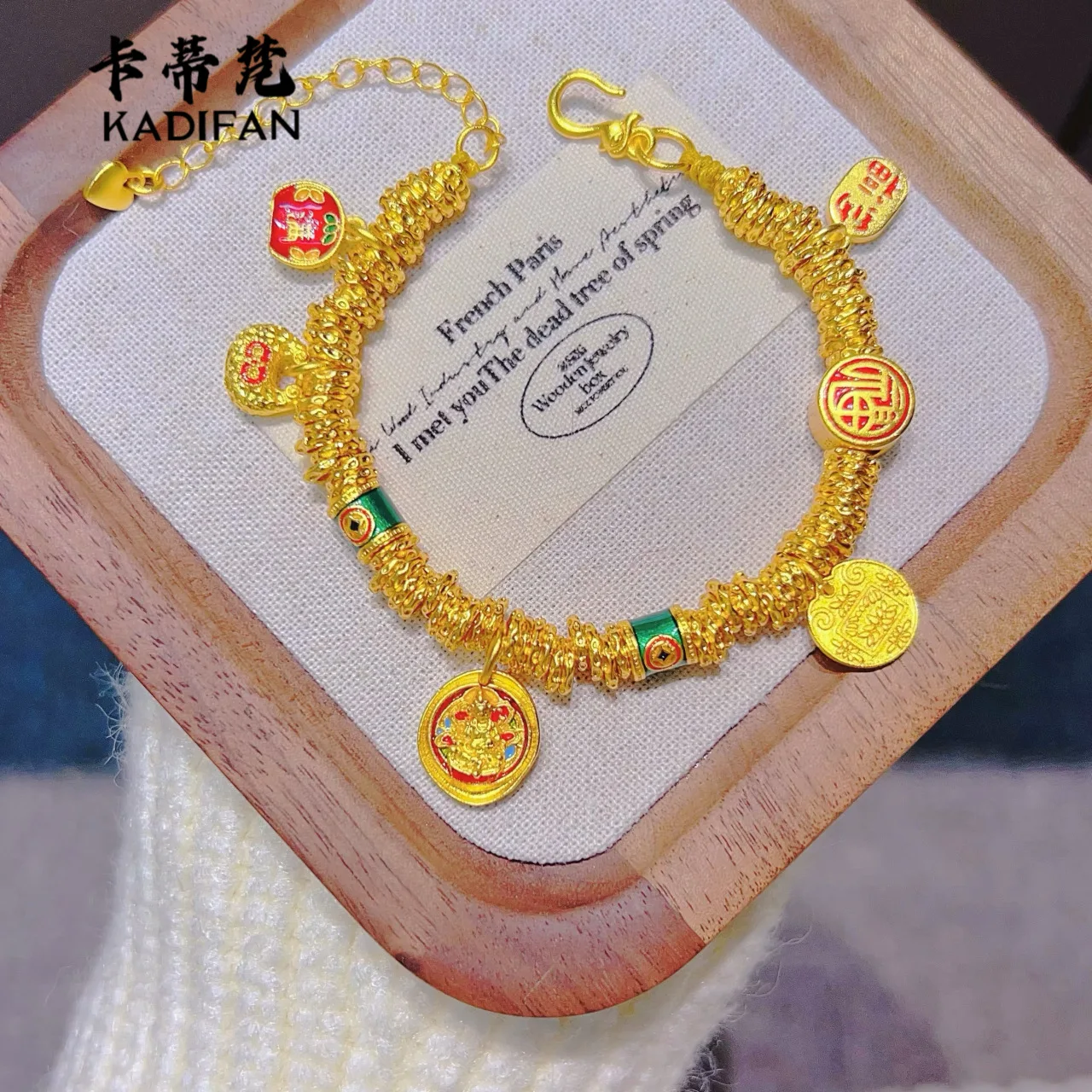 

Gold shop 24K real gold enamel disk bracelet for women new Chinese style ancient style au999 pure gold gilt bracelet